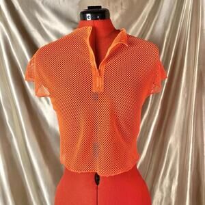 Orange neon mesh zip-up ravewear top!